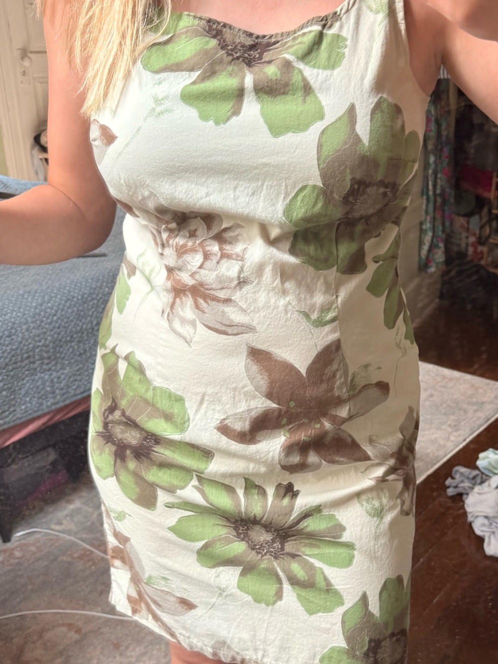 Vintage - Green and brown floral dress - size medium faded glory